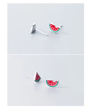 Cargar imagen en el visor de la galería, Venta caliente playa fresca sandía Stud pendientes 925 plata esterlina esmalte lindo pendiente para mujer