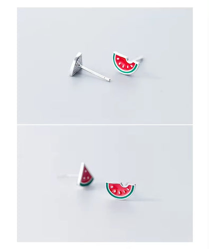 Venta caliente playa fresca sandía Stud pendientes 925 plata esterlina esmalte lindo pendiente para mujer