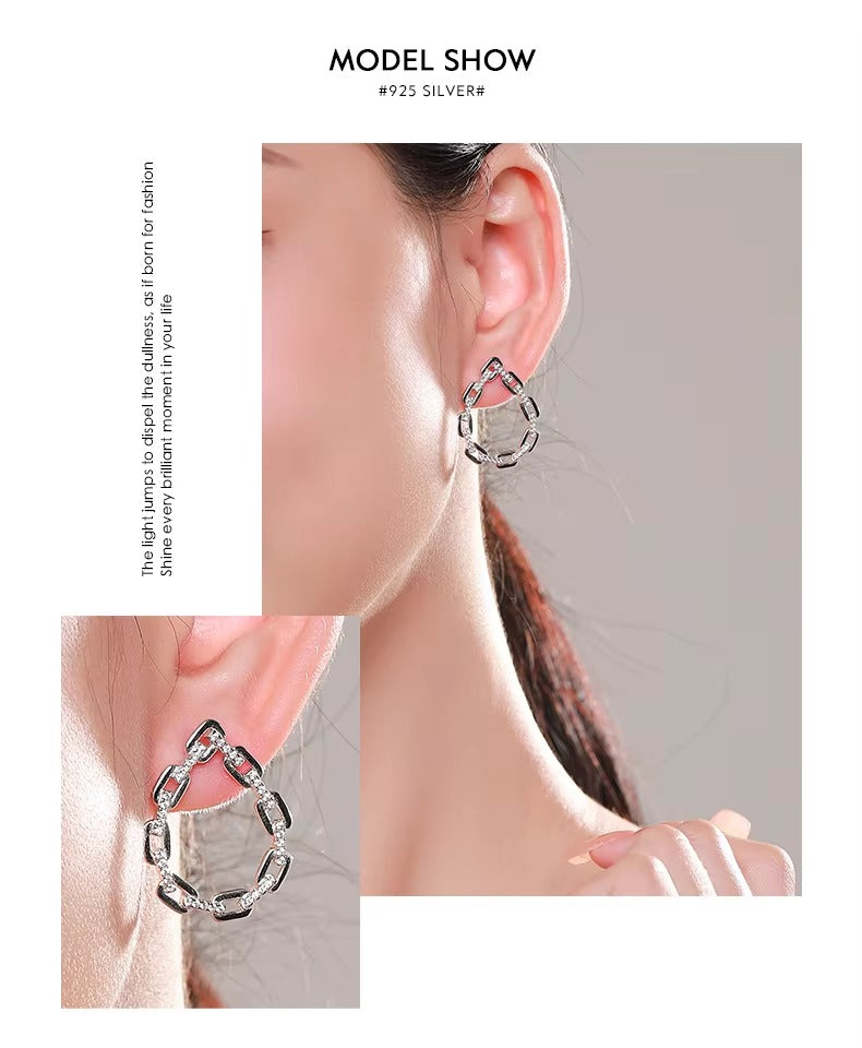 pendientes de plata esterlina 925 para mujer, aretes grandes de lujo con cierre apilable