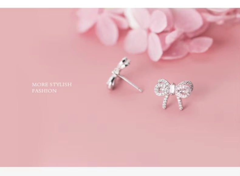 pendientes de plata de ley 925 con forma de lazo para mujer, aretes pequeños