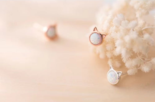 pendientes de plata de ley 925 con forma de gato, joyería fina con diseño de ópalo