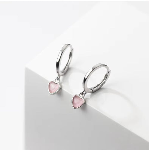 pendientes de aro de Plata de Ley 925 con corazones románticos y piedra lunar para mujer