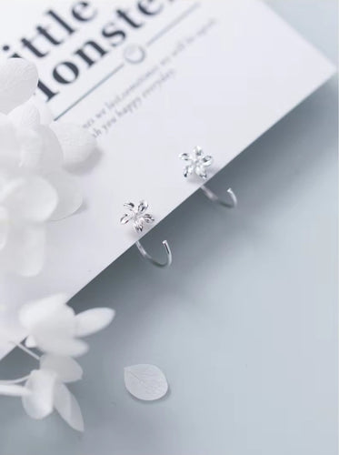 pendientes de aro de Plata de Ley 925 auténtica para mujer, abalorio de flor Simple