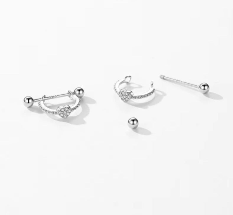 pendientes de aro de Plata de Ley 925 para mujer, aretes con diseño Original de corazones simples