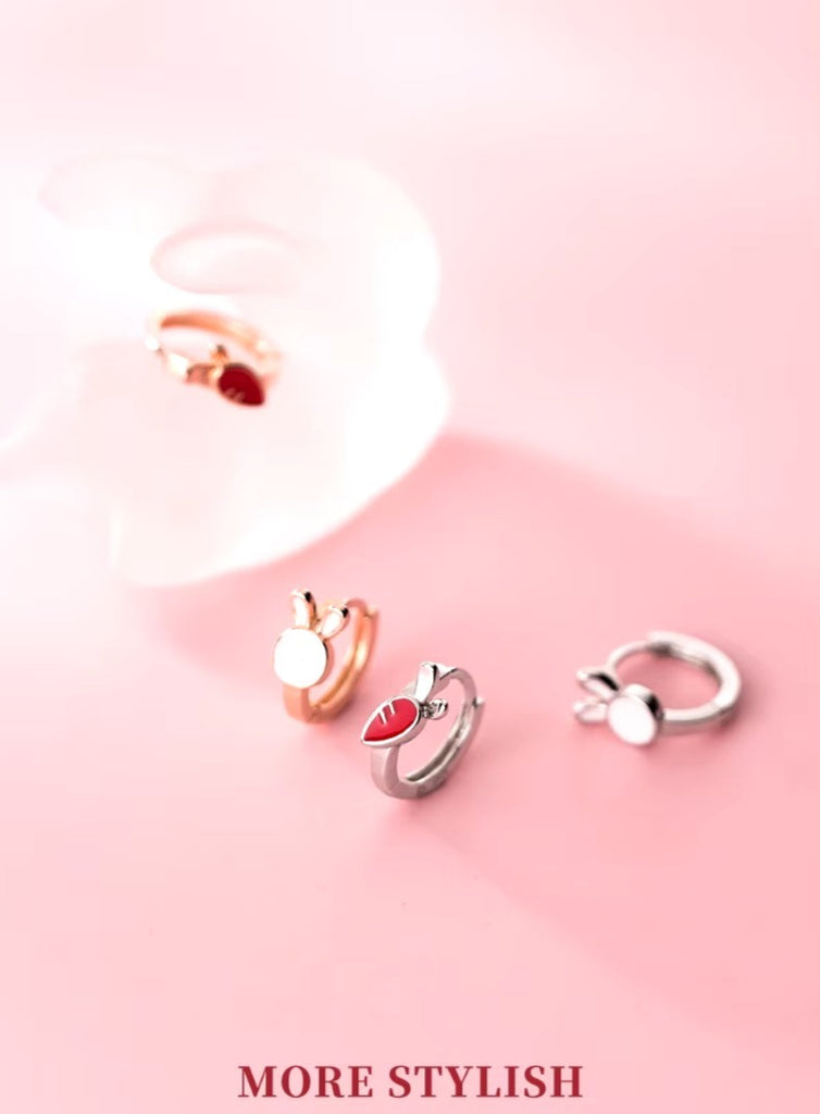 pendientes de aro de plata de ley 925 para mujer, joyería fina con forma de Mini conejo y zanahoria