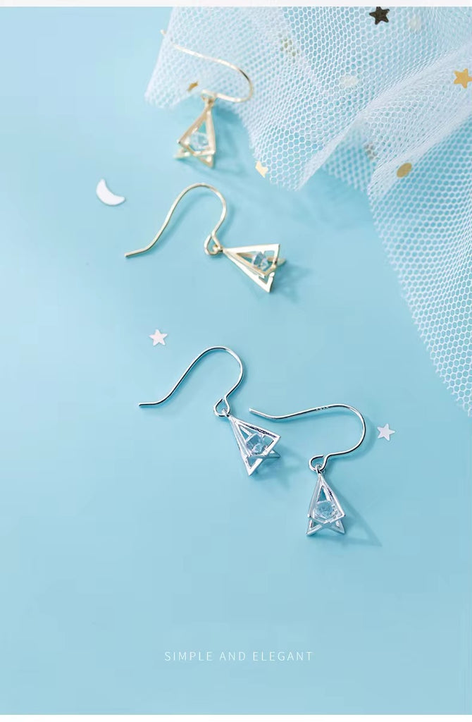 pendientes colgantes triangulares 3D de Plata de Ley 925 para mujer, aretes de gota de circonia