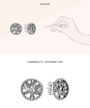 Load image into Gallery viewer, pendientes de plata de primera ley y árbol de la vida para mujer, aretes pequeños, plata esterlina 100%
