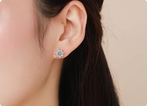 pendientes de plata de ley 925 con forma de flor giratoria para mujer