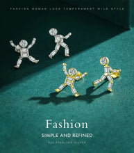 Load image into Gallery viewer, pendientes de plata de ley 925 con Circonia cúbica para mujer, aretes con diseño de personas bailando