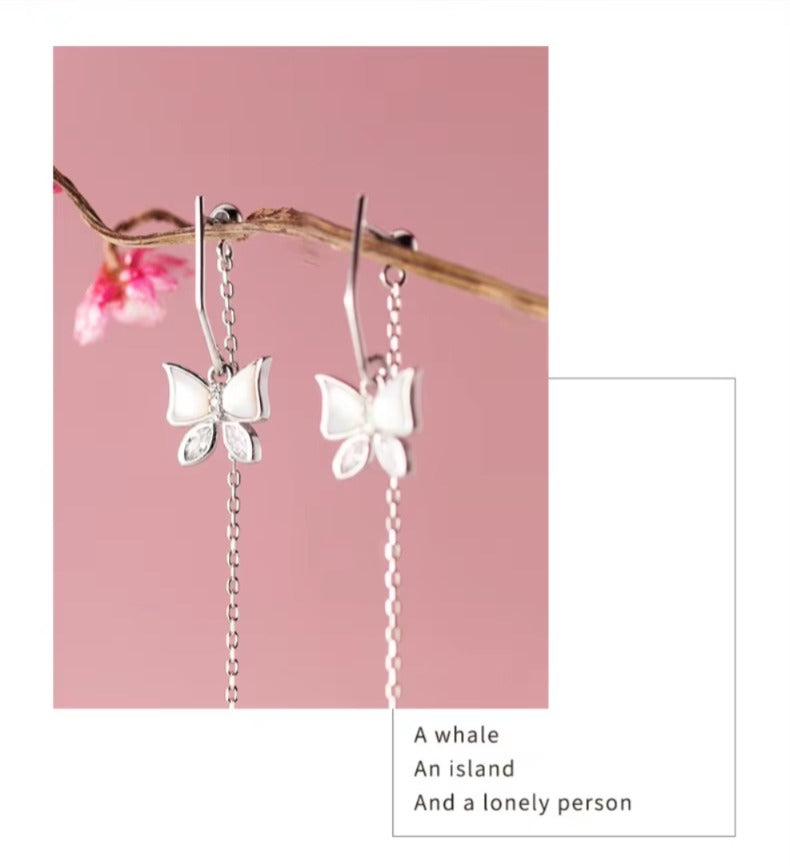 pendientes de plata esterlina 925 para mujer, aretes de gota con borla de bola de mariposa de baile