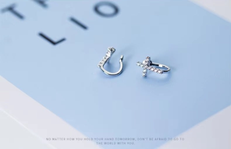 pendientes de plata de ley 100% auténtica para mujer, aretes con Clip cruzado de circonia cúbica