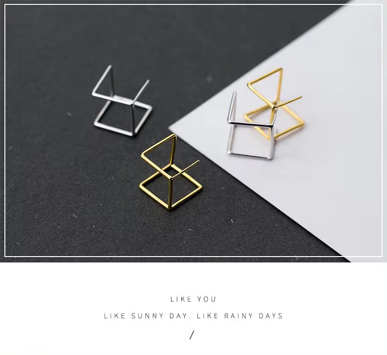 pendientes de plata de ley 925 con forma de cubo geométrico para mujer