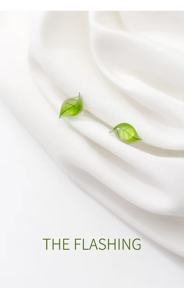 pendientes de tuerca de hoja de árbol de hojas verdes frescas para mujer y niña