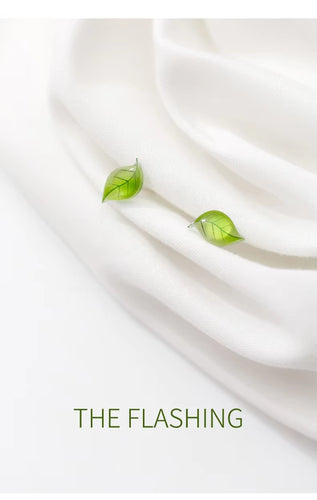 pendientes de tuerca de hoja de árbol de hojas verdes frescas para mujer y niña