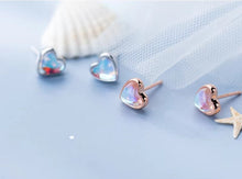 Load image into Gallery viewer, pendientes de plata de ley 925 con forma de corazón para mujer, aretes de ópalo arcoíris