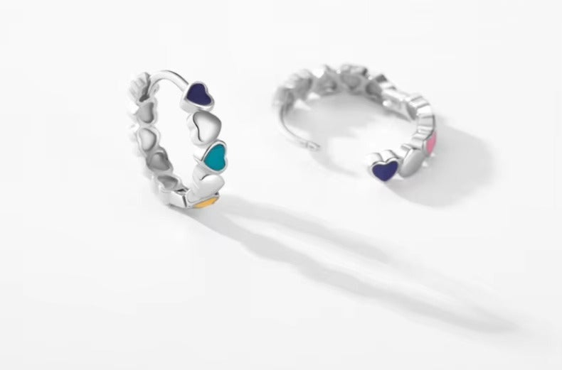 pendientes de aro de Plata de Ley 925 con corazones de amor