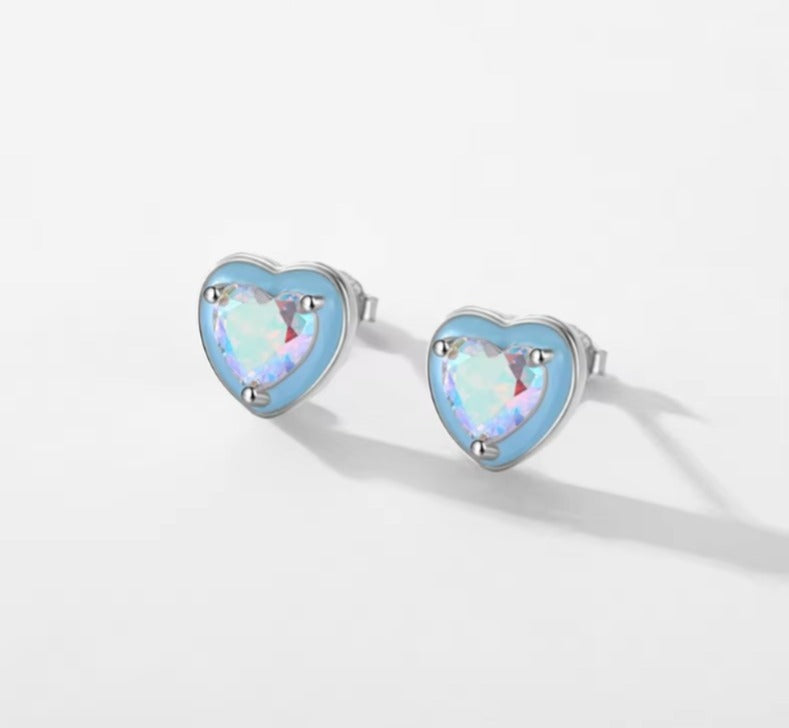 pendientes de plata de ley 925 con corazones esmaltados para mujer