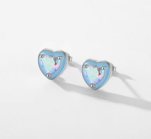 pendientes de plata de ley 925 con corazones esmaltados para mujer