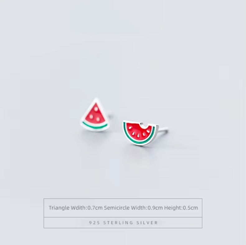 Venta caliente playa fresca sandía Stud pendientes 925 plata esterlina esmalte lindo pendiente para mujer