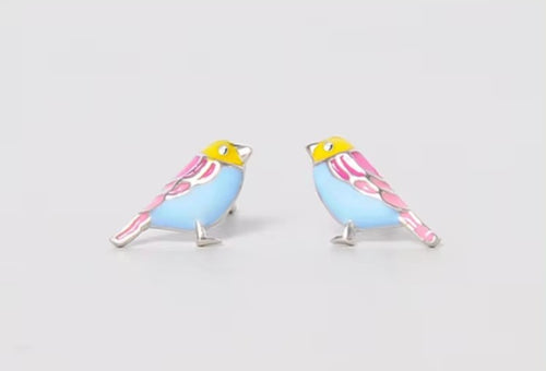 pendientes de plata de ley 925 con diseño de pájaro esmaltado