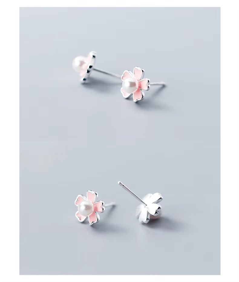 pendientes de plata de ley 925 con forma de planta, joyería de perlas hipoalergénicas