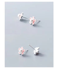 Load image into Gallery viewer, pendientes de plata de ley 925 con forma de planta, joyería de perlas hipoalergénicas