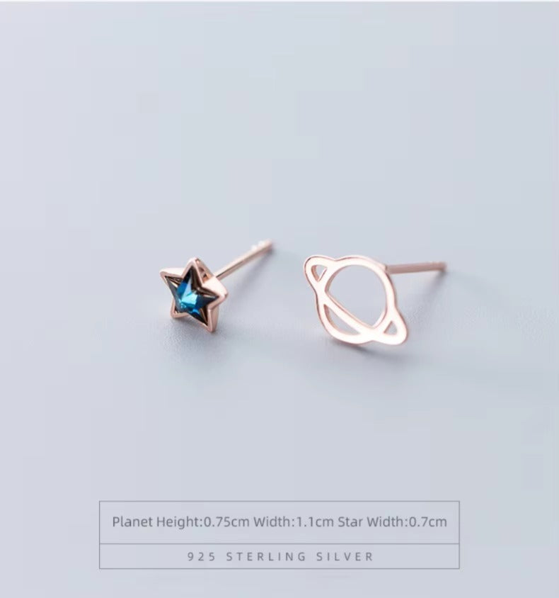 pendientes de plata de ley 925 con forma de Planeta y estrellas, joyería con cierre de tuerca