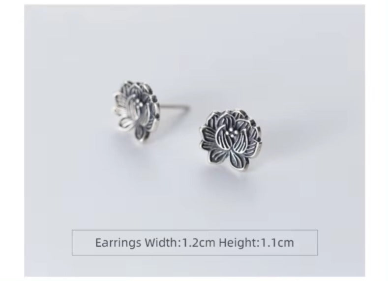 pendientes de tuerca de loto negro para mujer