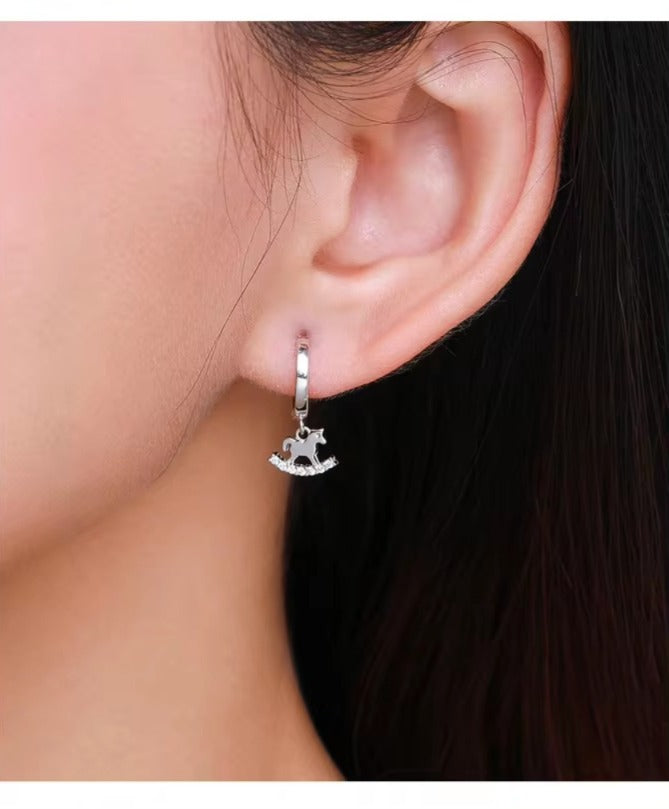 pendientes de aro de plata de ley 2021 con hebillas de caballo de Troya para mujer