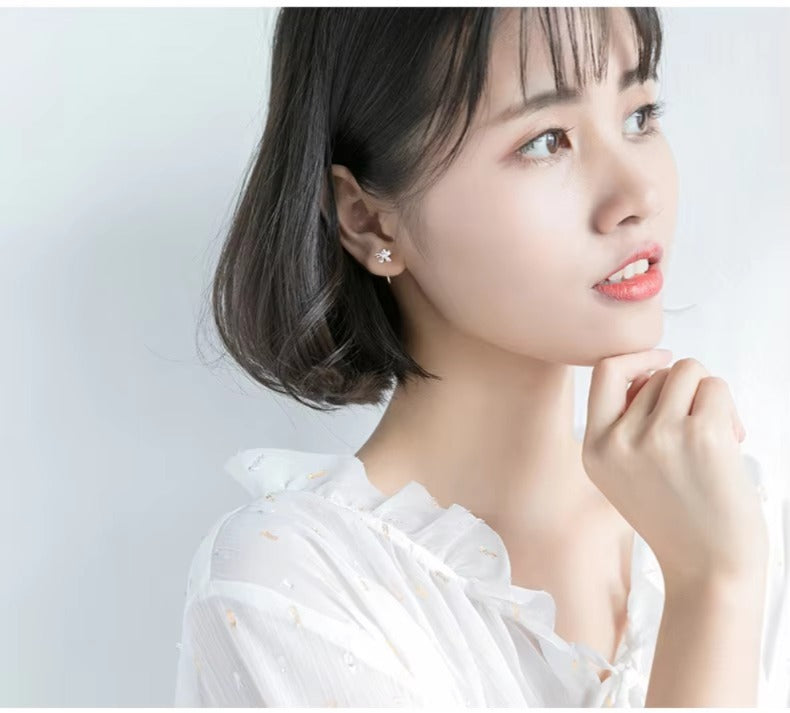 pendientes de aro de Plata de Ley 925 auténtica para mujer, abalorio de flor Simple