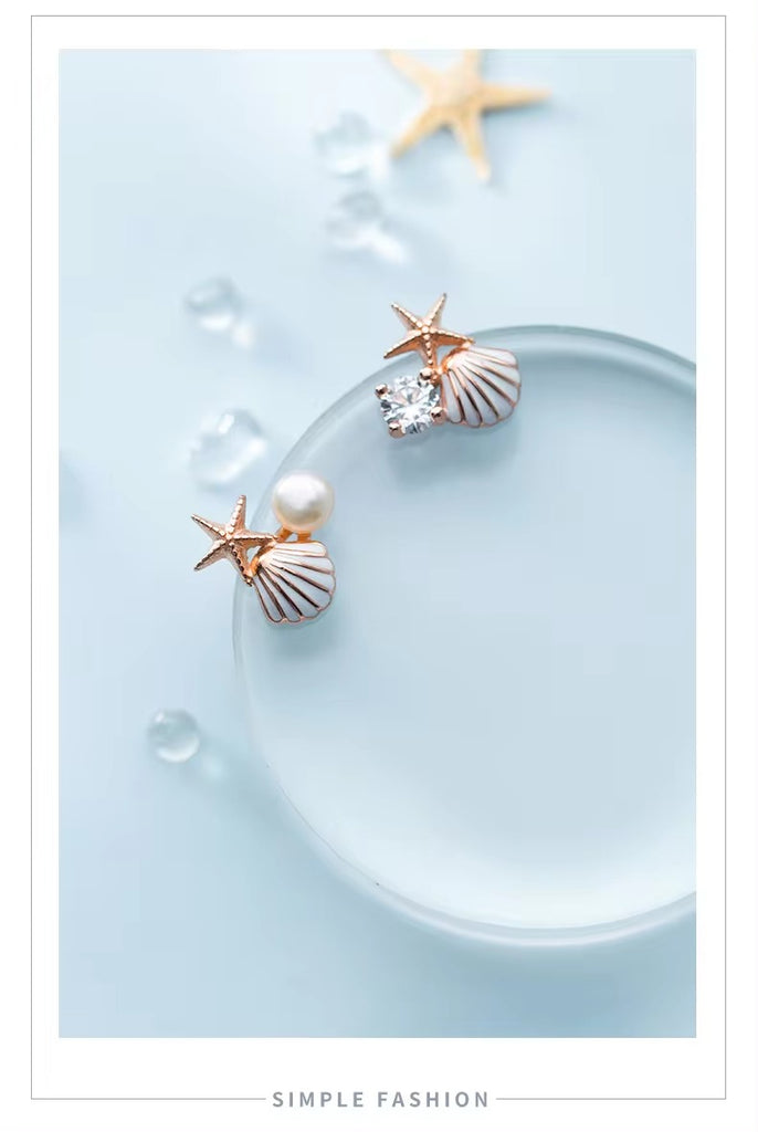 pendientes de plata de ley 925 con forma de concha de estrella de mar para mujer