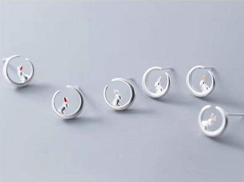 pendientes de plata de ley 100% con forma de corazón y conejo para mujer, joyería fina