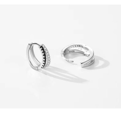 pendientes de aro de Plata de Ley 925 con circonita blanca y negra para mujer