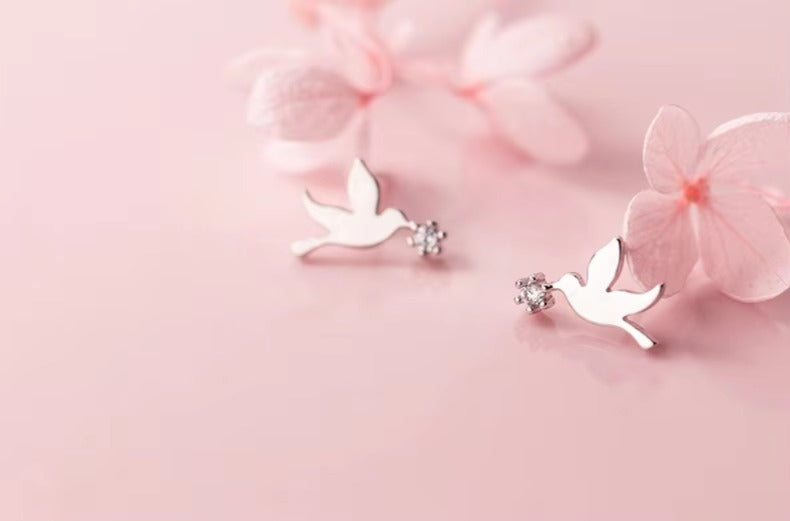 pendientes de tuerca con diseño de pájaros para mujer, aretes de Plata de Ley 925