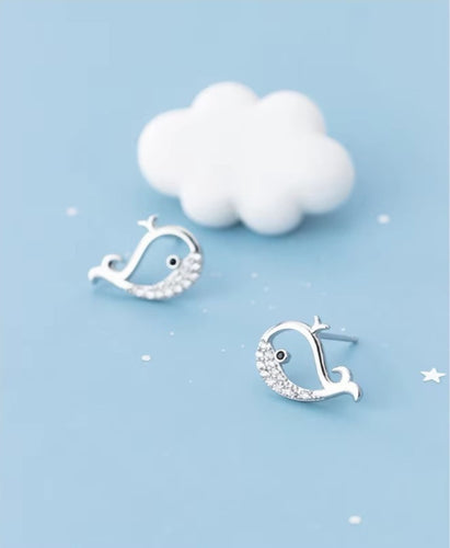pendientes de plata de ley 925 con forma de ballena, joyería fina, con cierre de tuerca