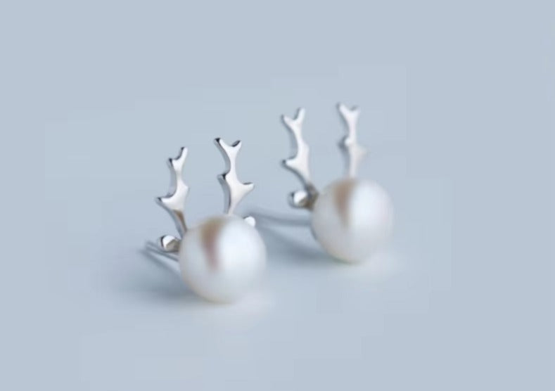 pendientes de plata de ley 925 con diseño de perlas de alce para mujer, joyería de moda