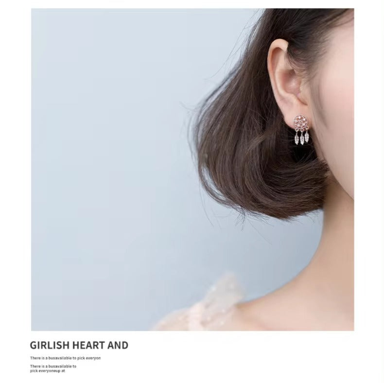 pendientes de plata esterlina 925 para mujer, aretes colgantes con borla de hojas y atrapasueños