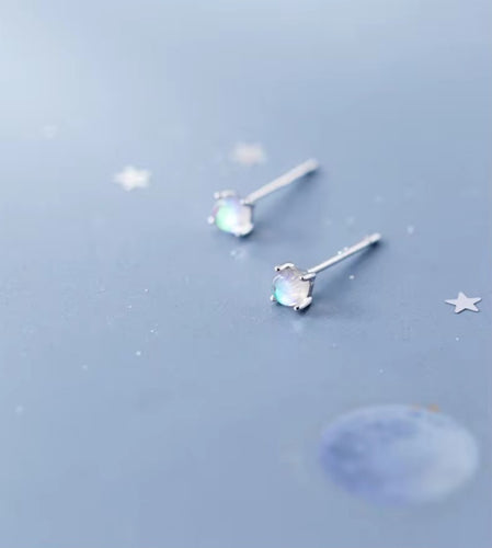 Simple Tiny Multi Color Opal Stud pendientes dulce clásico 925 Plata de Ley redondo joyería de cristal para mujer regalo de fiesta