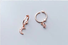 Load image into Gallery viewer, pendientes de aro de Plata de Ley 925 con forma de Luna y estrella centelleante para mujer
