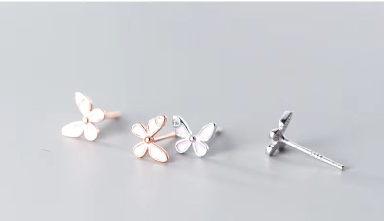 pendientes de tuerca de mariposa de baile para mujer, de esmalte de 925 Plata de ley