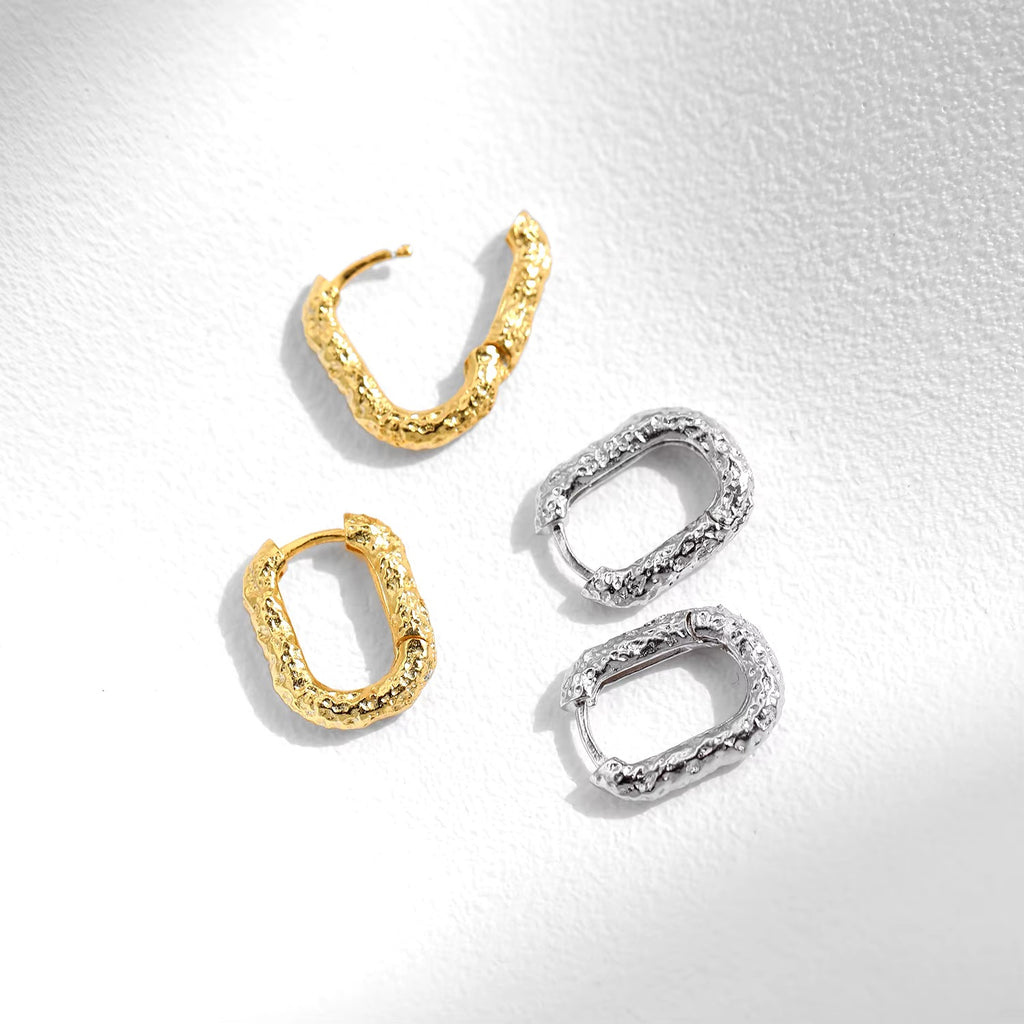 pendientes de aro de Plata de Ley 925 con textura en forma de U para mujer