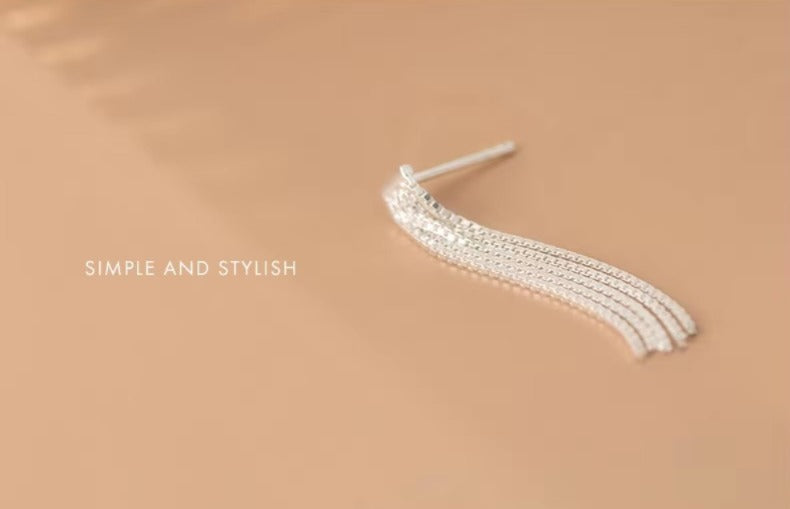 pendientes largos de Plata de Ley 925 con borla para mujer