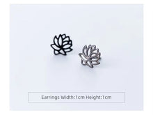 Load image into Gallery viewer, pendientes de plata de ley 925 auténtica para mujer, aretes de tuerca con flor de loto negro