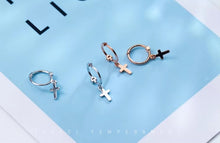 Load image into Gallery viewer, pendientes de aro de Plata de Ley 925 con forma de cruz para mujer, aretes, plata esterlina