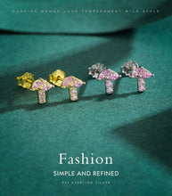 Load image into Gallery viewer, pendientes de plata de ley 100% 925 para mujer, aretes pequeños de seta de circonita rosa