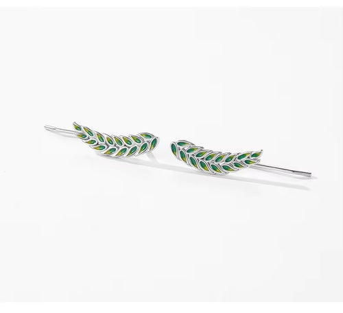 pendientes minimalistas de Plata de Ley 925 con hojas de árbol esmaltado para mujer