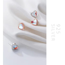 Load image into Gallery viewer, pendientes de plata de ley 925 con forma de corazón para mujer, aretes de ópalo arcoíris