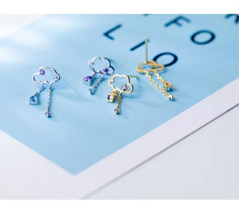 pendientes de plata de ley 925 para mujer, aretes con borla de nube