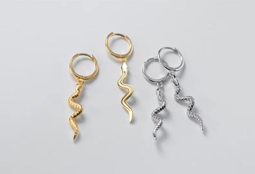 pendientes de plata de ley 925 con forma de serpiente para mujer, aretes colgantes de estilo Vintage