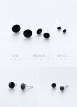 Cargar imagen en el visor de la galería, pendientes redondos de esmalte negro para mujer y niña, de Plata de Ley 925 auténtica, joyería clásica